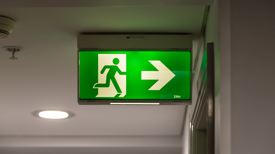 Image shows emergency exit lighting